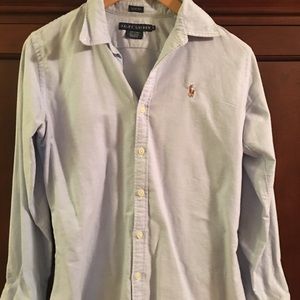 Ralph Lauren polo long sleeve blue w/ collar, EUC